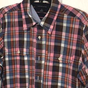 Tommy Hilfiger | Pink Brown Plaid Men’s Button Down Dress Shirt